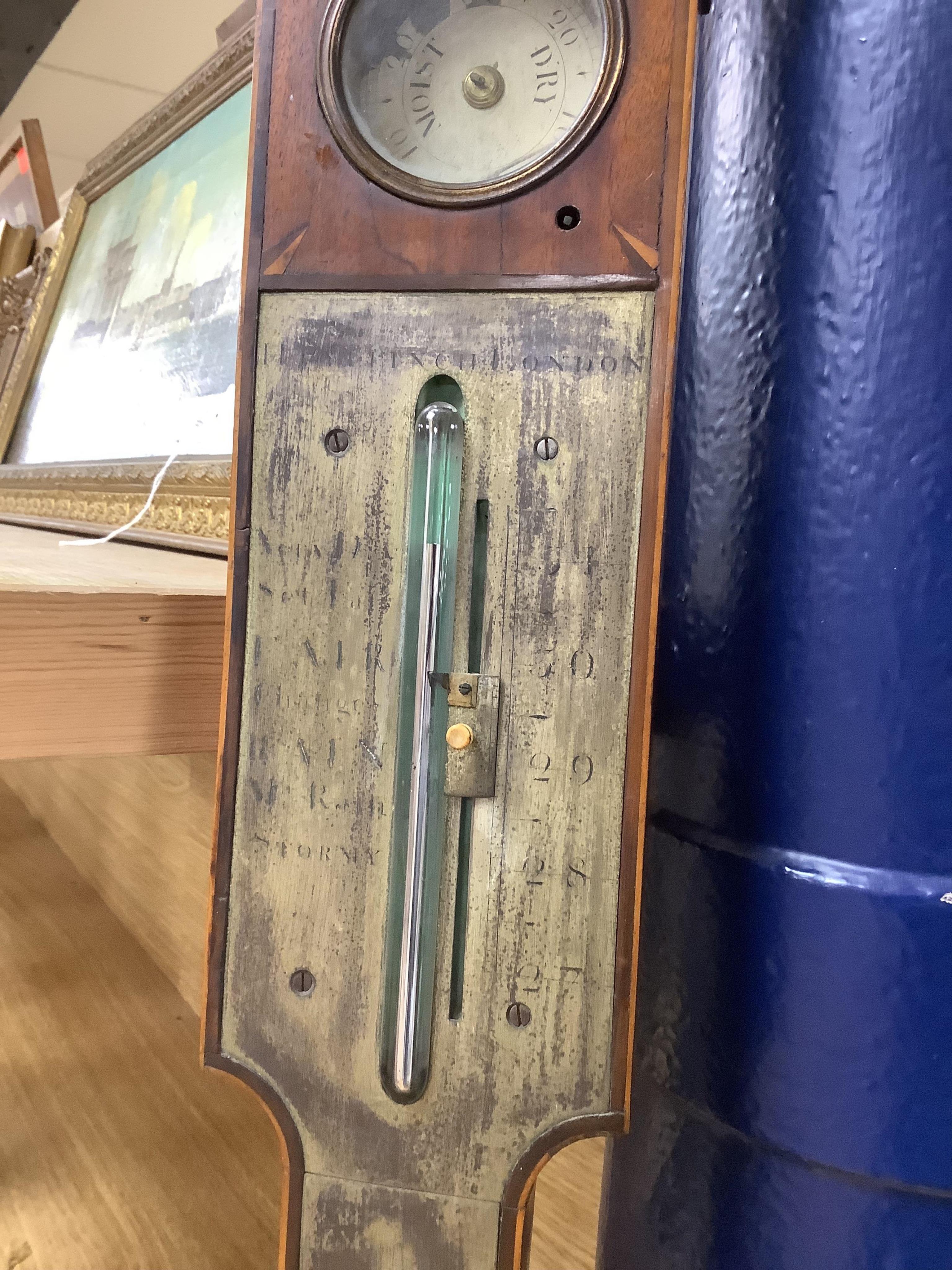Three 19th century inlaid stick barometers to include one inscribed J. Cetti, London - some damage